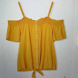 Torrid gauze tie front cold shoulder midi top